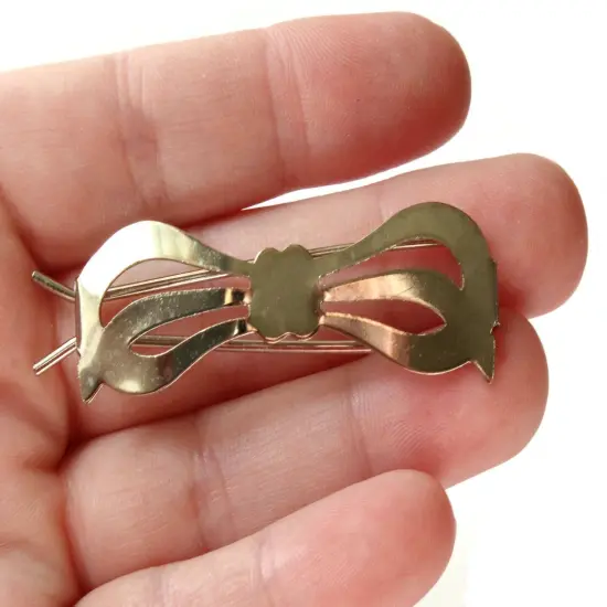 50mm Vintage Silver Bow Barrette from the 1950s or 1960s {5}