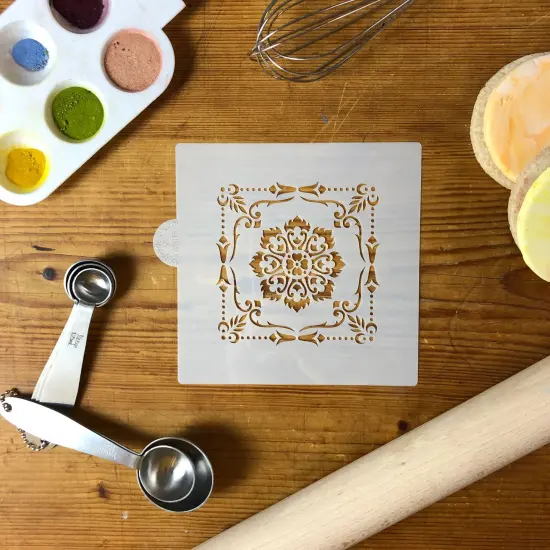 Parisian Tile Cookie & Craft Stencil | CM013 by Designer Stencils | Cookie Decorating Tools | Baking Stencils for Royal Icing, Airbrush, Dusting Powder | Craft Stencils for Canvas, Paper, Wood | Reusable Food Grade Stencil {4}