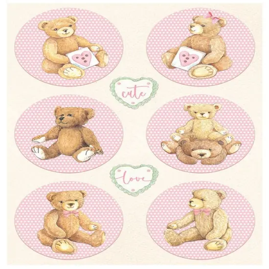 Stamperia Rice Paper Sheet A4-Rounds Bear Pink, Day Dream {1}