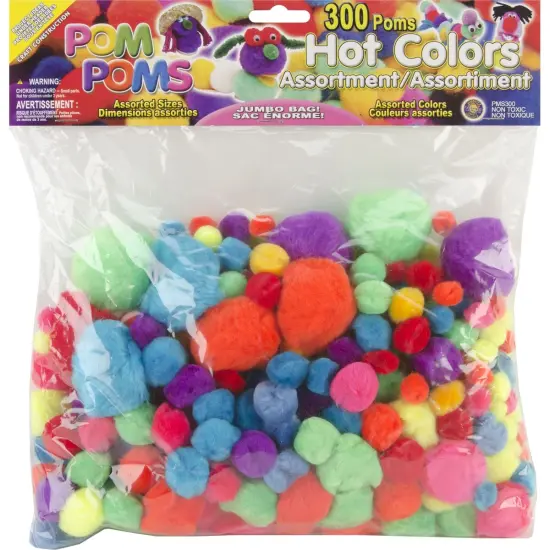Multipack of 6 - Pom-Poms Assorted 300/Pkg-Hot {2}
