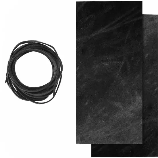 ELW 9-10 oz (3.6-4mm) Full Grain Leather Craft Sets with Cord Braiding String 36", Oil Tanned Real Cowhide for Tooling, Carving, Craft, Repair, Knife Sheaths {3}