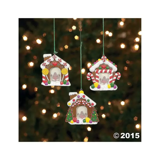 Fun Express Resin Gingerbread House Photo Frame Ornaments - 3 Pieces {1}