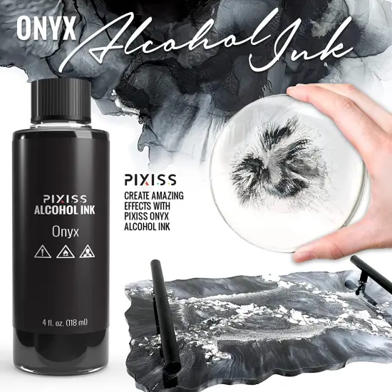 Pixiss Black Onyx Alcohol Ink for Resin 4oz, 3 Pixiss Applicator Bottles and Funnel {2}