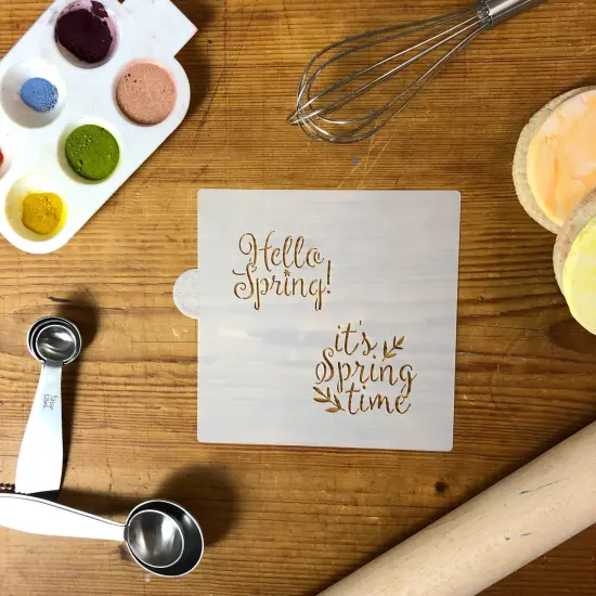 Hello Spring! and It's Springtime Cookie & Craft Stencil | CM093 by Designer Stencils | Cookie Decorating Tools | Baking Stencils for Royal Icing, Airbrush, Dusting Powder | Craft Stencils for Canvas, Paper, Wood | Reusable Food Grade Stencil {4}