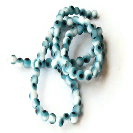 4mm White and Blue Evil Eye Round Glass Beads {3}