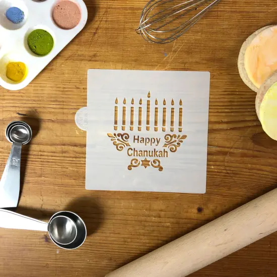 Happy Chanukah and Menorah Cookie & Craft Stencil | CM080 by Designer Stencils | Cookie Decorating Tools | Baking Stencils for Royal Icing, Airbrush, Dusting Powder | Craft Stencils for Canvas, Paper, Wood | Reusable Food Grade Stencil {2}