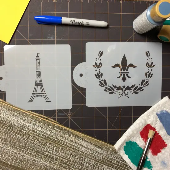 Parisian Cake Stencil Set: Eiffel Tower, Fleur De Lis, Wreath | C489 by Designer Stencils | Cake Decorating Tools | Baking Stencils for Royal Icing, Airbrush, Dusting Powder | Reusable Plastic Food Grade Stencil for Cakes | Easy to Use & Clean {5}