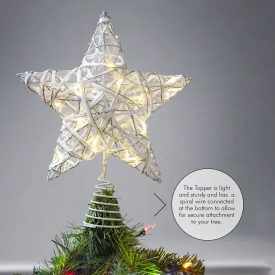 Ornativity Christmas Rattan Tree Topper &ndash; White and Silver Xmas Rustic Star LED Light Up Tree Topper Ornament Decoration {3}