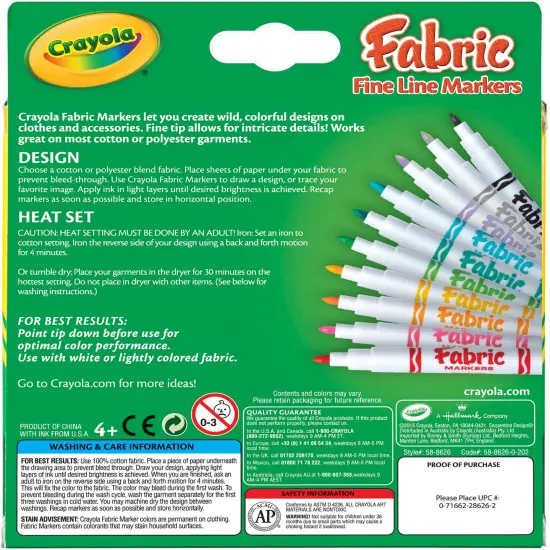 Multipack of 8 - Crayola Fine Line Fabric Markers-10/Pkg {4}