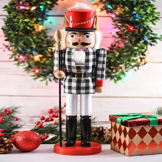 Ornativity Christmas Checkered Soldier Nutcracker &ndash; Black and White Wooden Nutcracker Toy Soldier Knight with a Staff in Hand Xmas Themed Holiday Nut Cracker Doll Figure Decorations {3}