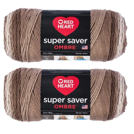 Red Heart Super Saver Jumbo Cocoa Ombre Yarn - 2 Pack of 283g/10oz - Acrylic - 4 Medium (Worsted) - 482 Yards - Knitting/Crochet {1}