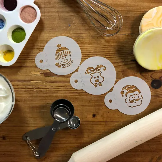 Whimsical Holiday Cookie Stencil Set: Snowman, Reindeer, Santa | C458 by Designer Stencils | Cookie Decorating Tools | Baking Stencils for Royal Icing, Airbrush, Dusting Powder | Reusable Food Grade Stencil for Cookies | Easy to Use & Clean Stencil {3}