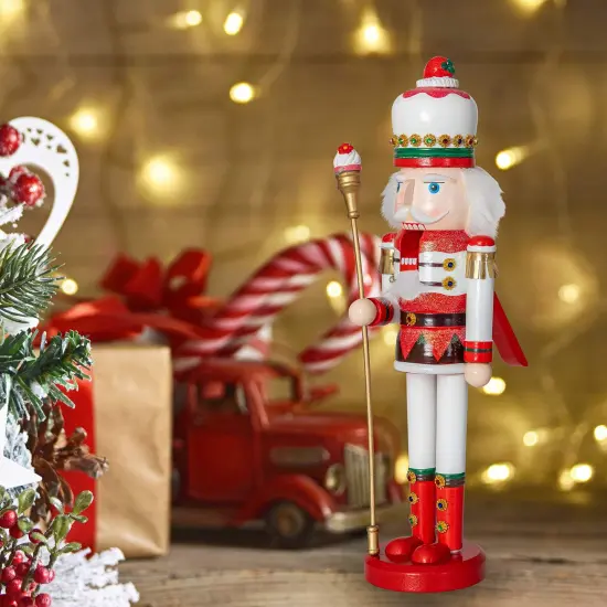 Ornativity Strawberry Toy Soldier Nutcracker - Wooden Strawberry Hat with Cupcake Scepter King Theme Christmas Nutcracker Figure Holiday Decoration {2}