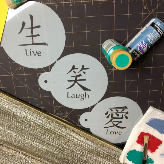 Live, Love, Laugh Symbols Cake & Cookie Stencil Set | C549 by Designer Stencils | Cake Decorating Tools | Baking Stencils for Royal Icing, Airbrush, Dusting Powder | Reusable Food Grade Stencil for Cakes & Cookies | Easy to Use & Clean Stencil {4}