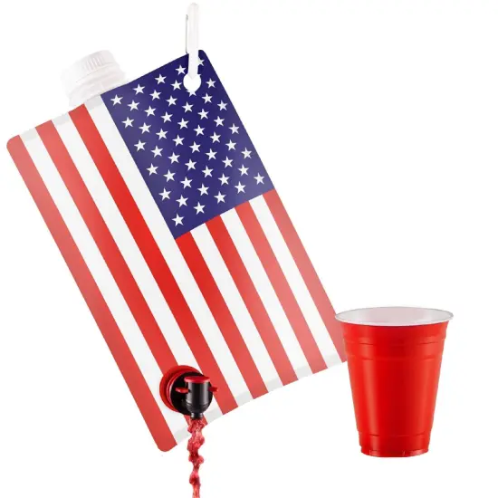American Flag Flask for Liquor, Wine, Drinks: Beverage Dispenser Holds 2 Liters for Summer, July 4, Sports Tailgating, Birthday, Graduation, Cruises, Boating, BBQ Parties, by Party Flasks {1}