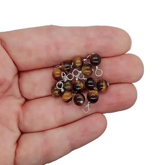 Tiger Eye 6mm Bead Dangles, Small Gemstone Charms, 10 pieces, Adorabilities {3}