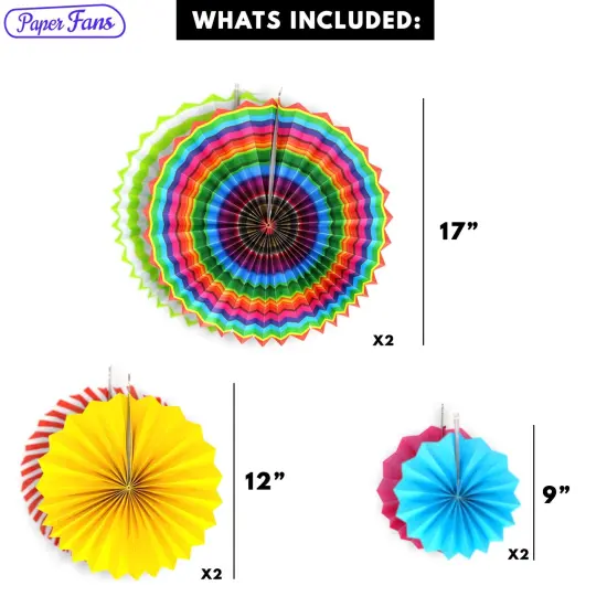 Big Mo's Toys Paper Fans Pink Green And Blue Mexican Fiesta Party Decorations Supplies Paper Fan Rosettes {6}