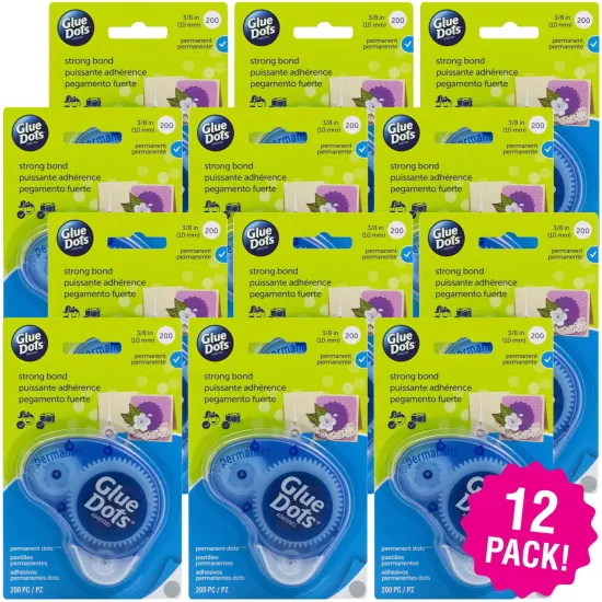 Multipack of 12 - Glue Dots .375" Dot Disposable Dispenser-Permanent, 200 Clear Dots {1}
