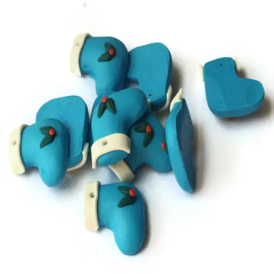 10 20mm Sky Blue Christmas Stocking Beads with Mistletoe Cute Holiday Charms {3}