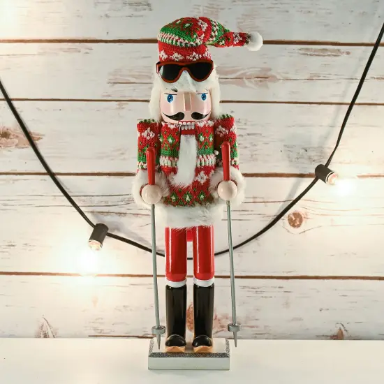 Ornativity Christmas Skier Man Nutcracker &ndash; Red and Green Wooden Nutcracker Guy with Ugly Sweater and Ski Sticks in Skiing Pose Xmas Themed Holiday Nut Cracker Doll Figure Decorations {2}