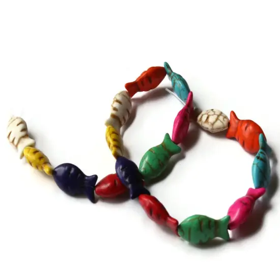 17 24mm Mixed Color Dyed Howlite Fish Beads Full Strand Gemstone Animal Beads bA1 {4}