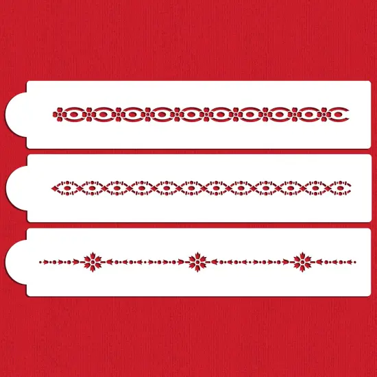 Three Marquetry Cake Stencil Sides | C565 by Designer Stencils | Cake Decorating Tools | Baking Stencils for Royal Icing, Airbrush, Dusting Powder | Reusable Plastic Food Grade Stencil for Cakes | Easy to Use & Clean Cake Stencil {1}