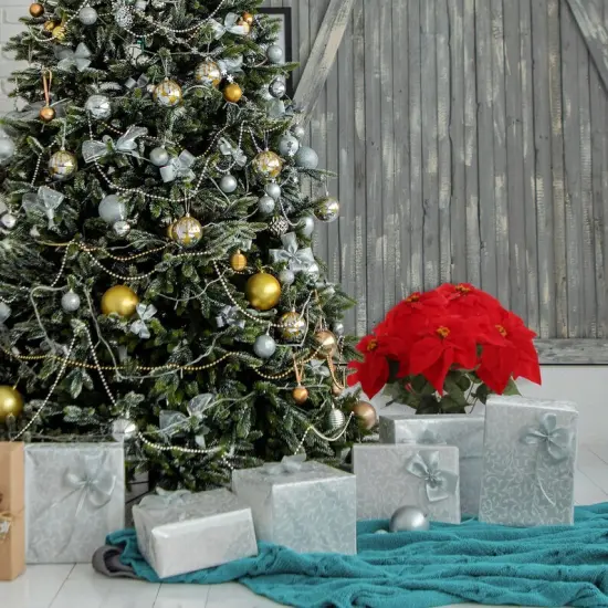 Vibrant Red Poinsettia Bush 20" - Festive Artificial Flower for Christmas Decor {2}