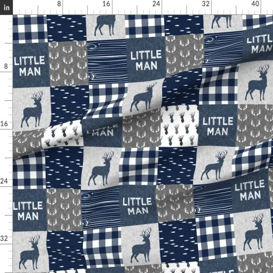 Various Fabrics by the Yard or Fat Quarter Little Man Navy Blue Gray Buck Antlers Hunting Quilt Topper Wholecloth Custom Printed Fabric by Spoonflower {1}