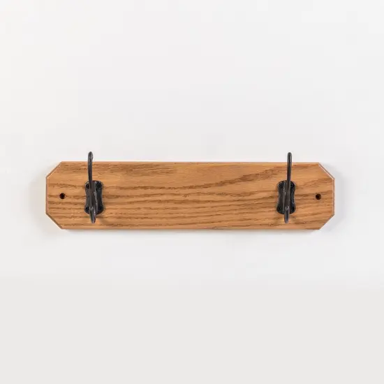 Amish Handmade Oak Wall Mount Board Space Saving Coat Rack 2 Metal Hook {1}