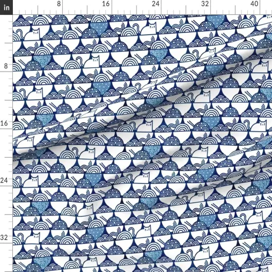 Various Fabrics by the Yard or Fat Quarter Cat Noodle Large Navy White Cute Cats Kawaii Pets Japanese Novelty Pet Blue Custom Printed Fabric by Spoonflower {1}