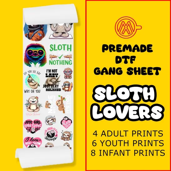 Sloth Lovers Direct-to-Film DTF Transfer Gang Sheets - 22x60 {1}