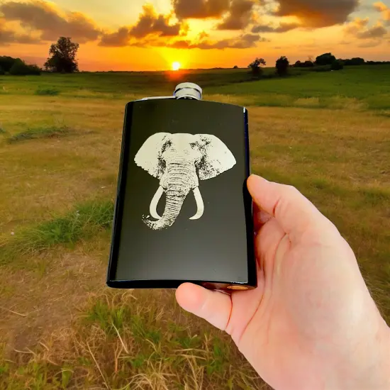 8oz BLACK Elephant Flask Laser Engraved V2 {4}