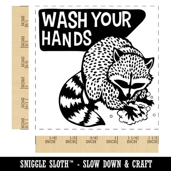 Wash Your Hands Raccoon Self-Inking Rubber Stamp Ink Stamper Blue {1}