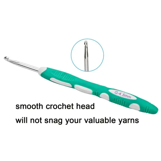 9 Pieces Longer Ergonomic Crochet Hook Set USA Standard Size B to J 2.0mm-6.0mm Smooth Soft Grip Handles Crochet Needles Knitting Needles for Arthritic Hands,Beginners and Experienced Crocheter {5}