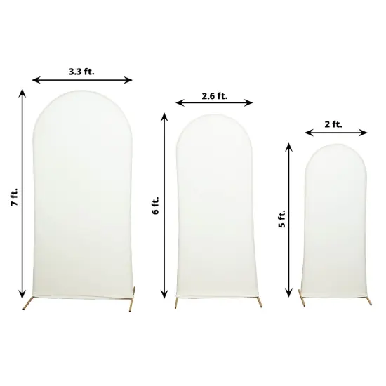 3 Fitted Matte Spandex Round Top Wedding Arch Backdrop STAND COVERS Ivory {1}