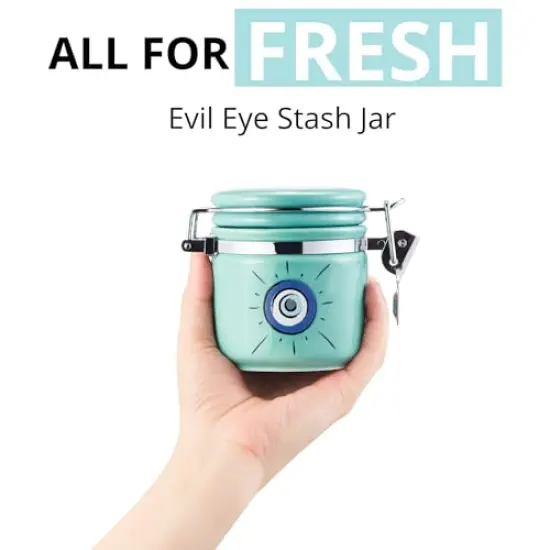 1 PCK Evil Eye Stash Jar Half Oz (250ml), Odor Smell Proof Jar Airtight Container Keep Herbs Fresh Storage, Stash Jar Air Tight Container Ceramic, Turkish Blue Eye Nazar Decor Witchcrafts Ritual Accessories {3}