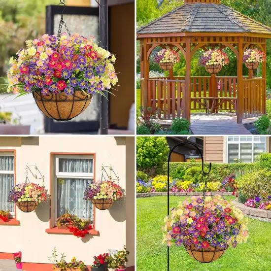 Everlasting Spring Charm: Artificial Hanging Flowers with Coconut-Lined Basket Orange {6}