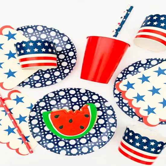 Blue Geo Melamine Appetizer Plate Set of 4 | 6" Dish Set {4}