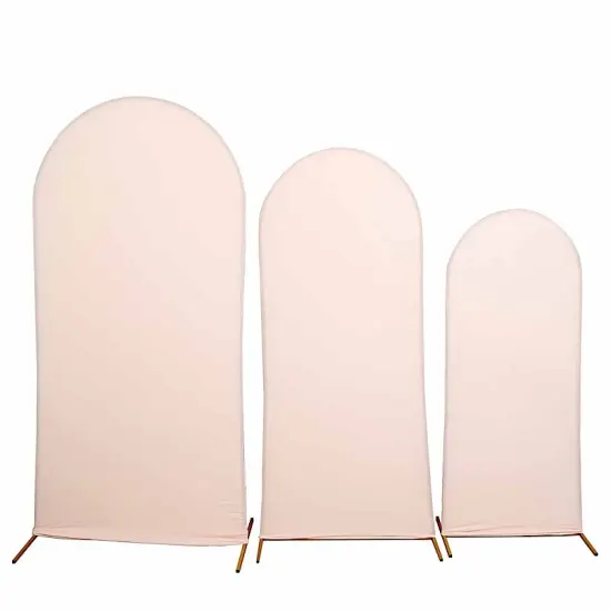 3 Fitted Matte Spandex Round Top Wedding Arch Backdrop STAND COVERS Natural {7}