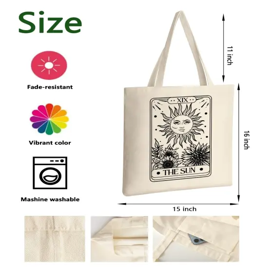 Cute Sun Moon Canvas Tote Bag Aesthetic For Women School Grocery Bag Cotton Cloth Beach Totes Gift For Kids Girl {6}