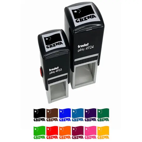 China with Waving Flag Cute Self-Inking Rubber Stamp Ink Stamper Purple {1}