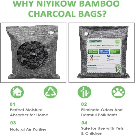 NIYIKOW&reg;- Charcoal Bags Odor Absorber (Large, 4Pack x 200g), Nature Fresh Bamboo Charcoal Air Purifying Bags {5}
