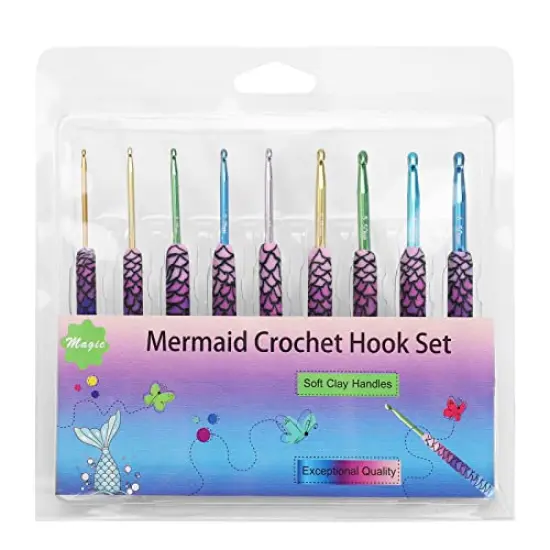 9 Pieces Magic Mermaid Crochet Hoook Solft Warm Crochet Hook Kit Complete 2.0-6.0mm Aluminum Knitting Hook for Crochet Yarn Craft (Patent Pending) (Mermaid) {5}