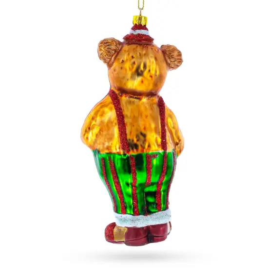Bear Playing on Accordion Glass Christmas Ornament {4}