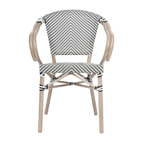 Merrick Lane Mael Set of Two Stacking Thonet Bistro Style Chair with Arms, Textilene Seat, and Bamboo Finished Metal Frame for Indoor/Outdoor Use Black/Natural Frame {12}