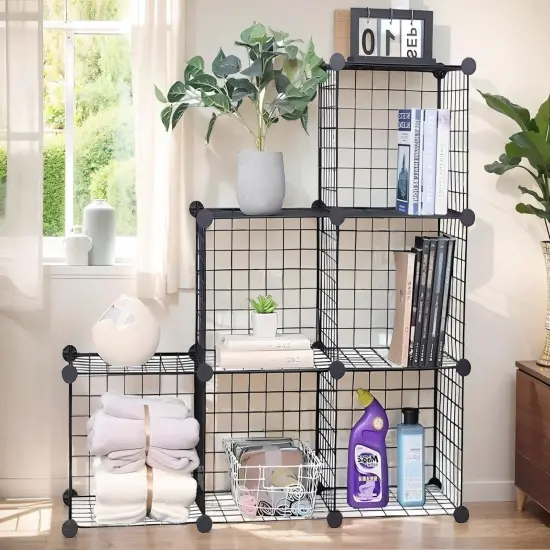 Cube Storage Organizer,6 Cube Closet Organizers and Storage,Wire Metal Grids Bookshelf,Stackable Modular Shelves,Cube Storage Organizer Bins for Home,Office,Kids Room,Black {5}