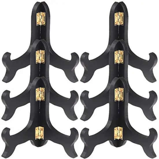 LOCOLO 6 Packs Black Wooden Display Stand Plate Holder Easels Picture Frame Holder (4 inch) {1}