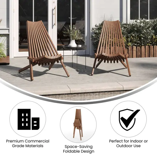 Merrick Lane Dubois Indoor/Outdoor Solid Acacia Wood Low Profile Lounge Folding Chair for Use with Backyard, Patio, Sunroom, Porch, Garden Brown {2}