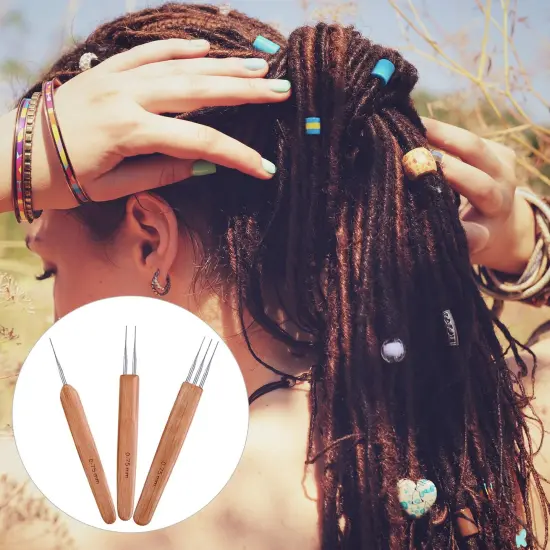 3 Pieces 0.75 mm Dreadlock Crochet Hook Bamboo Needle Weaving Crochet, Include 1 Hook, 2 Hooks, 3 Hooks for Dreadlock Supplies {3}