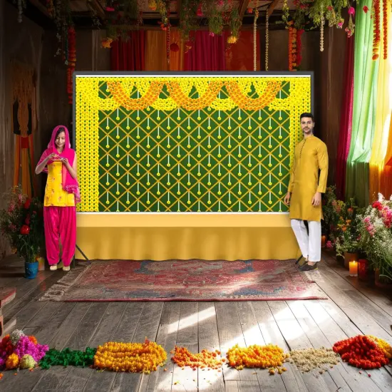 Marigold Backdrop Indian Traditional Cloth Backdrop 5x8 Feet Pooja Backdrop Indian Wall Art Photo Decor Banner Diwali Decor Wedding Backdrop Decorative Cloth Backdrop {1}